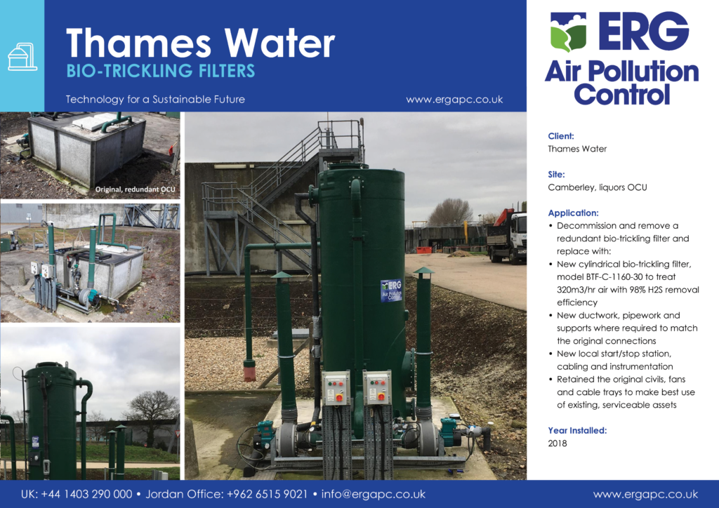 Bio-trickling filter odour control system installed for Thames Water at Camberley liquors pumping station by ERG Air Pollution Control