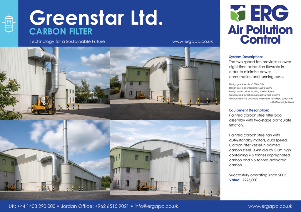 Carbon filter odour control system installed for Greenstar at waste processing facility by ERG Air Pollution Control.