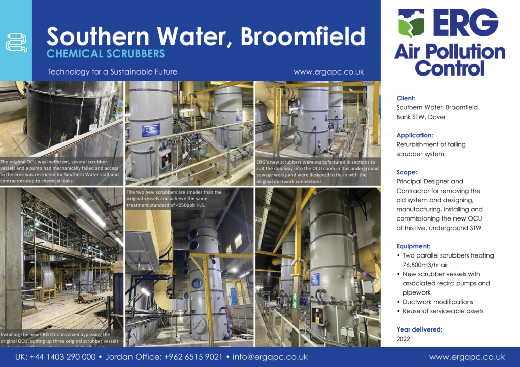 Southern Water Broomfield Bank STW chemical scrubber odour control refurbishment with new parallel scrubber vessels and ductwork modifications