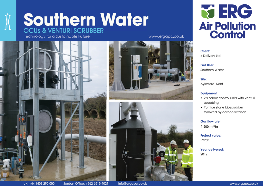 Southern Water odour control units with venturi scrubber and bioscrubber carbon filtration system installed at Aylesford Kent wastewater treatment site