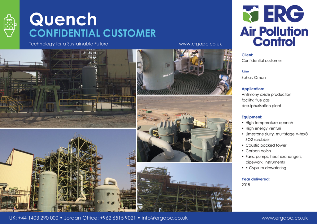 High temperature quench and flue gas desulphurisation scrubber system for confidential antimony oxide production facility in Sohar Oman