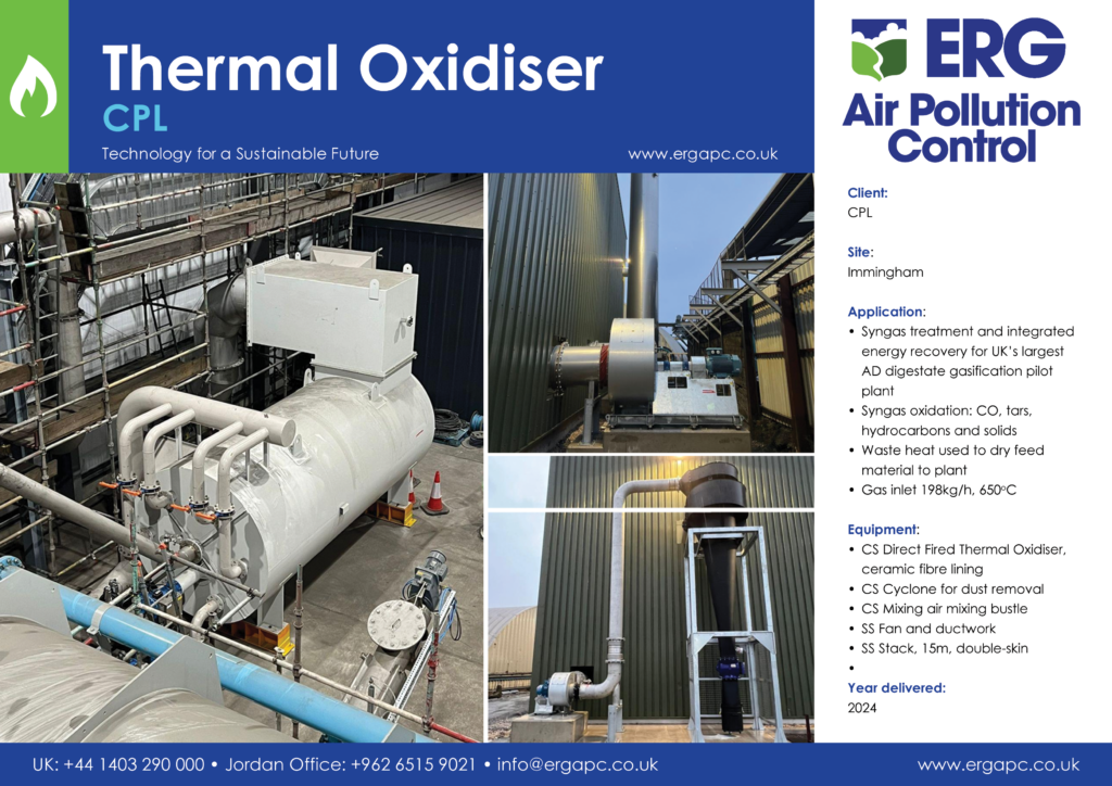 CPL syngas treatment and thermal oxidiser system installed at Immingham gasification plant with stack and energy recovery equipment