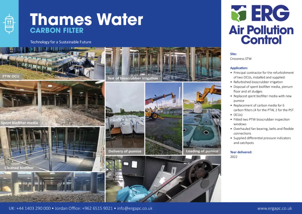 Thames Water Crossness STW carbon filter system with bioscrubber refurbishment and pumice media replacement