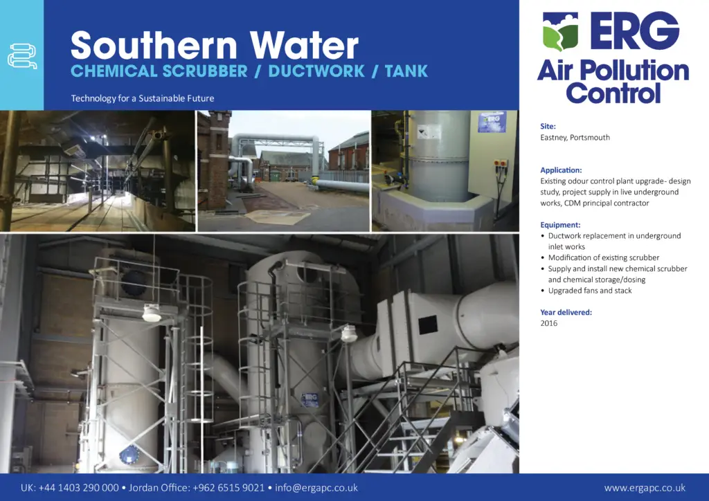 Southern Water Eastney Portsmouth odour control upgrade with chemical scrubber, ductwork and tank installation