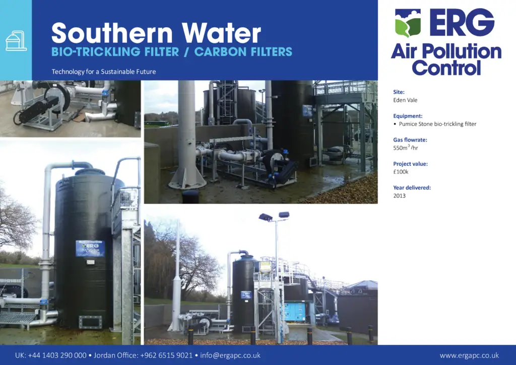 Southern Water Eden Vale odour control system with bio-trickling filter and carbon filters installation