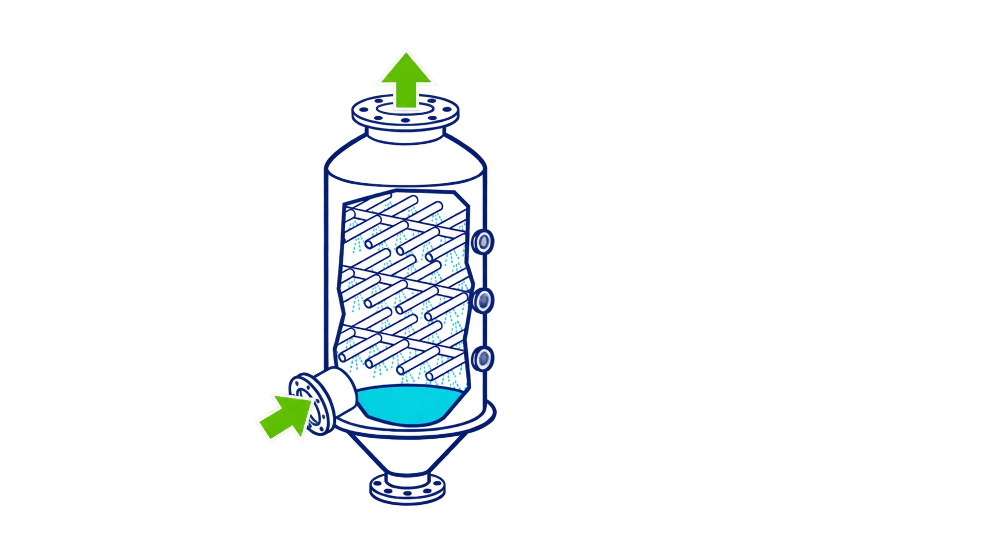Diagram showing the operating principle of a spray tower